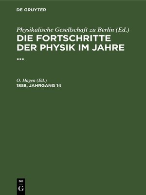 cover image of Die Fortschritte der Physik im Jahre .... 1858, Jahrgang 14
